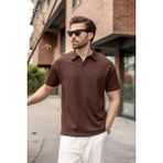Madmext Acı Kahverengi Polo Yaka Oversize Erkek Tişört E7185 - XL