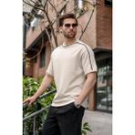 Madmext Açık Gri Şerit Detaylı Modern Kesim Erkek Tişört E7182 - XL