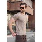 Madmext Açık Kahverengi Delikli Polo Yaka Erkek Triko Tişört E7495 - 2XL