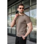 Madmext Açık Kahverengi Slim Fit Polo Yaka Triko Erkek Tişört E7472