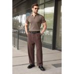 Madmext Açık Kahverengi Yarım Fermuar Detaylı Polo Yaka Triko Erkek Tişört E7492 - 2XL
