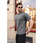 Madmext Antrasit Bisiklet Yaka Slim Fit Triko Erkek Tişört E7466 - XL