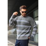 Madmext Antrasit Çizgili Triko Erkek Kazak E7457 - XL