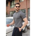 Madmext Antrasit Regular Fit Bisiklet Yaka Fitilli Triko Erkek Tişört E7490 - XL