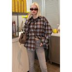 Madmext Bebe Mavisi Oversize Ekose Desenli Kadın Gömlek MG2589