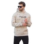 Madmext Bej Baskılı Kapşonlu Cep Detaylı Erkek Sweatshirt 7075,Bej L