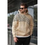 Madmext Bej Baskılı Kapüşonlu Erkek Sweatshirt E7160,Bej S