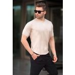 Madmext Bej Bisiklet Yaka Basic Erkek Tişört 6883
