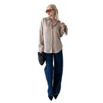 Madmext Bej Çizgili Oversize Kadın Gömlek Mg2327,Bej M