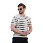 Madmext Bej Çizgili Polo Yaka Erkek T-Shirt E7405,Bej S
