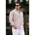 Madmext Bej Çizgili Uzun Kollu Pamuklu Erkek Gömlek 6746 - XL