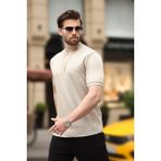 Madmext Bej Düz Bisiklet Yaka Basic Erkek Tişört E7129 - 2XL