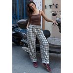 Madmext Bej Ekose Desenli Balon Fit Kadın Pantolon MG2686
