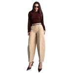 Madmext Bej Modern Kesim Kemerli Yüksek Bel Bol Paça Kumaş Pantolon Mg2618,Bej S