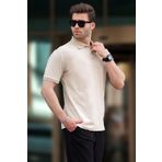 Madmext Bej Overfit Kısa Kollu Polo Yaka Erkek Tişört 7029