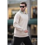 Madmext Bej Polo Yaka Erkek Sweatshirt 7086,Bej 2XL