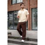 Madmext Bej Polo Yaka Oversize Erkek Tişört E7185
