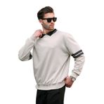 Madmext Bej Polo Yaka Oversize Kolu Şeritli Erkek Sweatshirt 7048,Bej 2XL