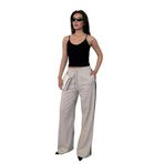 Madmext Bej Şerit Detaylı Bol Paça Kadın Pantolon Mg2441,Bej XL