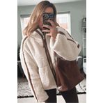 Madmext Bej Şerit Detaylı Dik Yaka Kadın Peluş Mont MG2260
