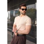 Madmext Bej Yarım Düğmeli Slim Fit Erkek Tişört E7186 - 2XL