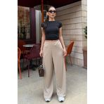 Madmext Bej Yüksek Bel Rahat Kesim Geniş Paça Kadın Pantolon MG2309