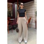 Madmext Bej Yüksek Bel Rahat Kesim Geniş Paça Kadın Pantolon Mg2309,Bej XL