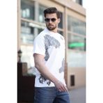 Madmext Beyaz %100 Pamuklu Desenli Erkek Tişört E7142