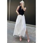 Madmext Beyaz Basic Yırtmaçlı Midi Etek MG2092 - XL