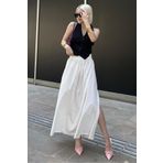 Madmext Beyaz Basic Yırtmaçlı Midi Etek MG2092