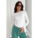 Madmext Beyaz Bisiklet Yaka Basic Uzun Kollu Bluz Mg1701