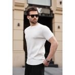 Madmext Beyaz Bisiklet Yaka Fitilli Erkek Tişört E7474 - XL