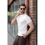 Madmext Beyaz Bisiklet Yaka Regular Fit Triko Erkek Tişört E7487 - 2XL