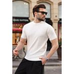 Madmext Beyaz Bisiklet Yaka Slim Fit Triko Erkek Tişört E7466