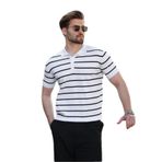 Madmext Beyaz Çizgili Polo Yaka Erkek T-Shirt E7405,Beyaz 2XL