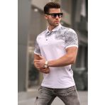 Madmext Beyaz Desenli Polo Yaka Erkek Tişört 6082