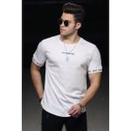 Madmext Beyaz Erkek T-Shirt Cotton Kısa Kol Slim Fit Yaz Sezonu Ürünü - XL