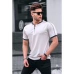 Madmext Beyaz Fermuar Yaka Erkek Penye Tişört
