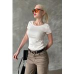 Madmext Beyaz Geniş Yaka Fittili Basic Kadın T-shirt Mg2293