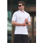 Madmext Beyaz Overfit Kısa Kollu Polo Yaka Erkek Tişört 7029