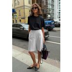 Madmext Beyaz Pileli Kadın Bermuda Şort Mg2483