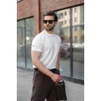 Madmext Beyaz Regular Fit Bisiklet Yaka Fitilli Triko Erkek Tişört E7490 - XL