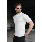 Madmext Beyaz Slim Fit Polo Yaka Triko Erkek Tişört E7472