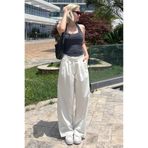 Madmext Beyaz Yüksek Bel Rahat Kesim Bol Paça Pantolon Mg2120,Beyaz 40