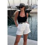 Madmext Beyaz Yüksek Bel Wed Leg Pileli Kadın Mini Şort Mg2537