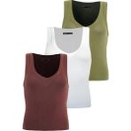 Madmext Beyaz/açık Yeşil/kahverengi Derin V Yaka %100 Pamuklu Basic Kadın Atlet MG2405 - Beyaz - Açık Yeşil - Kahverengi - XL