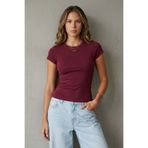 Madmext Bordo Bisiklet Yaka Basic Kadın T-shirt Mg2479