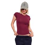 Madmext Bordo Bisiklet Yaka Basic Kadın T-Shirt Mg2479,Bordo XS