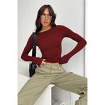 Madmext Bordo Bisiklet Yaka Basic Uzun Kollu Bluz MG1701