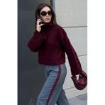 Madmext Bordo Boğazlı Kadın Triko Kazak Mg2255,Bordo M